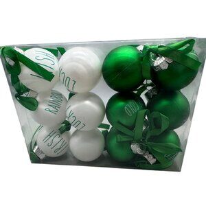 Irish-Themed Green & White Christmas Ornaments Set Of 12 With Festive Words READ